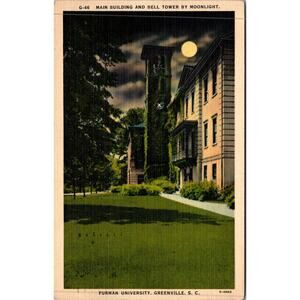 Main Building & Bell Tower By Moonlight Greenville SC Vintage Postcard SP17-23
